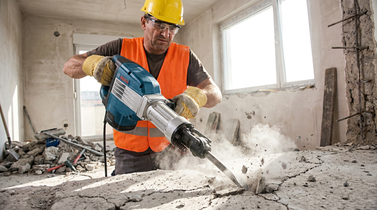 Bosch udarni čekić (breaking hammer) u akciji - demolicija betonskog poda u apartmanskoj renovaciji